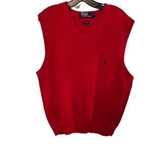 Polo Ralph Lauren Sweater Vest Mens L Red Cotton Knit